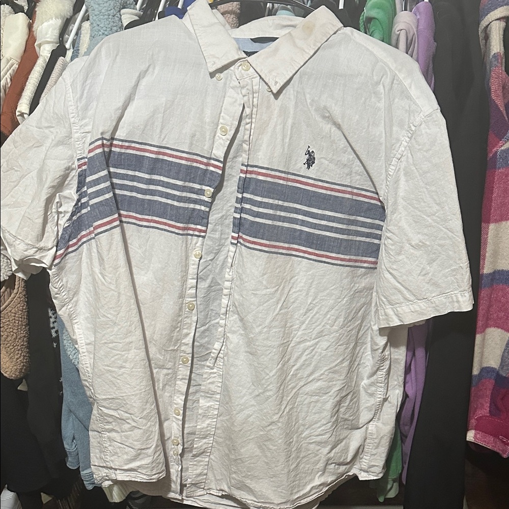 U.S. Polo Assn. White Shirt with Blue and Red Stripes
